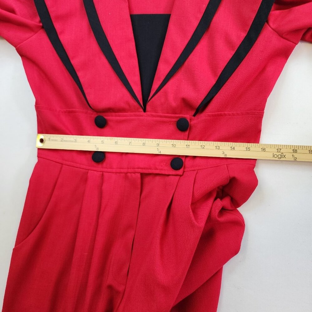 Vintage 1980s Pantsuit First Focus Red 13/14 Sailor Structured Maximalist Retro - Picture 12 of 16